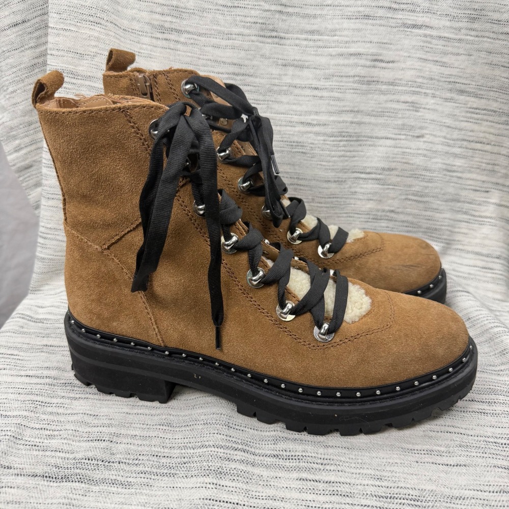 Steve Madden Rainier Tan Suede Lace Up Sherpa Lug Sole Boot Size 9.5
